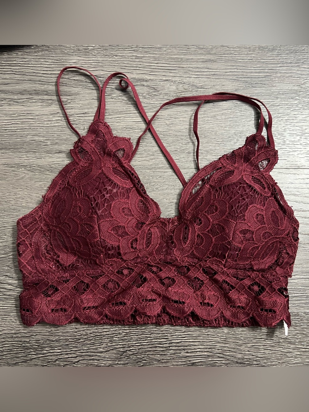 Anemone Burgundy Lace Bralette with Floral Crochet